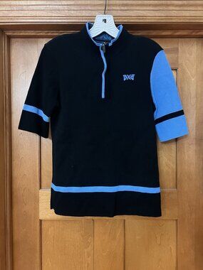 PXG Women's 1/4-Zip Knitted Golf Polo / Knit Top Sweater Black Blue Medium